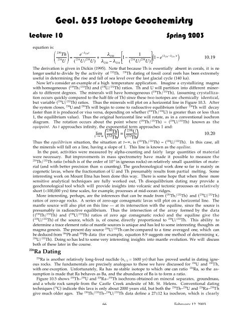 Lecture 10: Geochronology VI: U-Th decay series dating