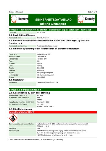 SIKKERHETSDATABLAD BlÃ¥tind whitespirit