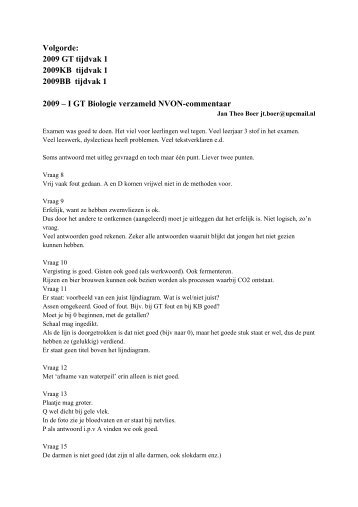 I GT Biologie verzameld NVON-commentaar