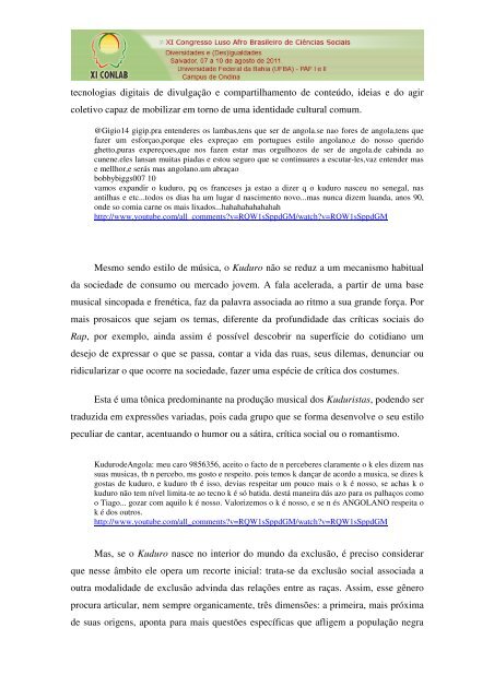 O KUDURO ÃƒÂ‰ DE ANGOLA - XI Congresso Luso Afro Brasileiro de ...