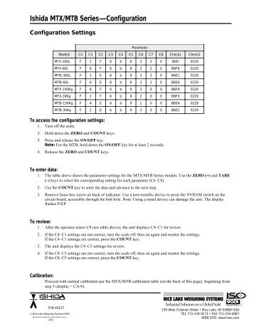 Ishida MTX/MTB SeriesâConfiguration - Rice Lake Weighing Systems