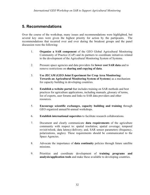 (SAR) to Support Agricultural Monitoring 2 - Group on Earth ...