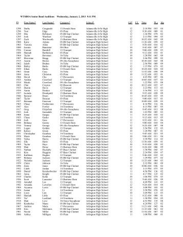 WTSBOA Senior Band Auditions Wednesday, January 2, 2013 9:11 ...