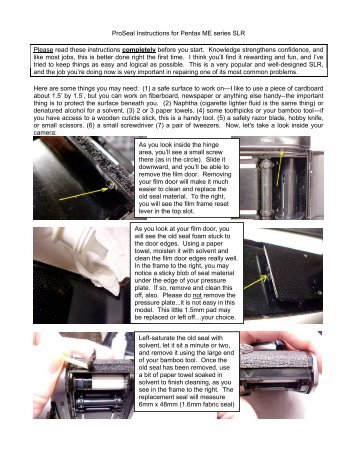 ProSeal Instructions for Pentax ME series SLR Please read these ...