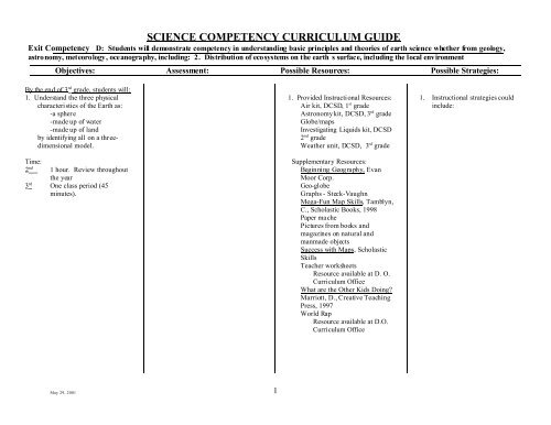 SCIENCE COMPETENCY CURRICULUM GUIDE