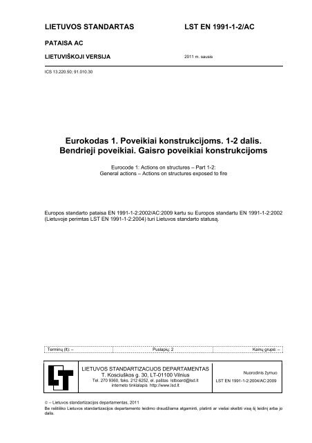Eurokodas 1. Poveikiai konstrukcijoms. 1-2 dalis. Bendrieji poveikiai ...