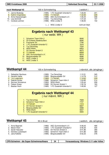 Ergebnis nach Wettkampf 2 - Schwimmen