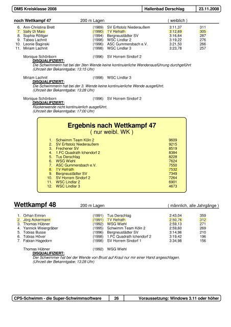 Ergebnis nach Wettkampf 2 - Schwimmen