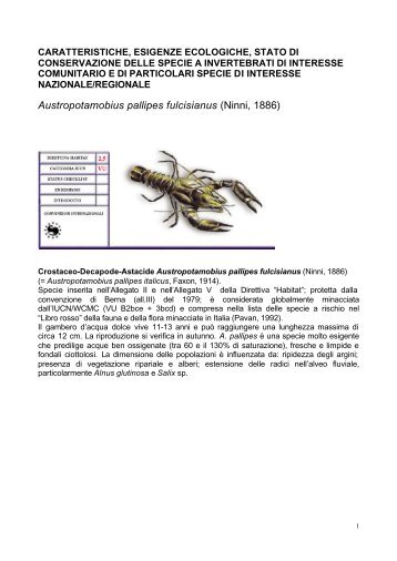 Austropotamobius pallipes fulcisianus - Regione Umbria ...