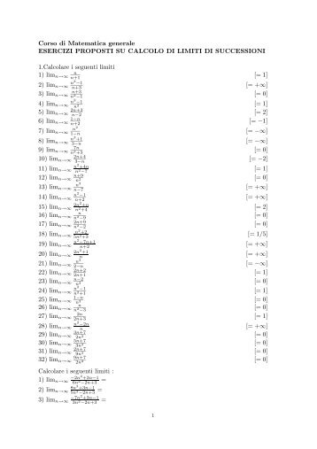 Corso di Matematica generale ESERCIZI PROPOSTI SU CALCOLO ...