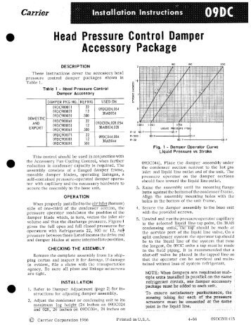 Head Pressure Control Damper Accessory Package - Carrier