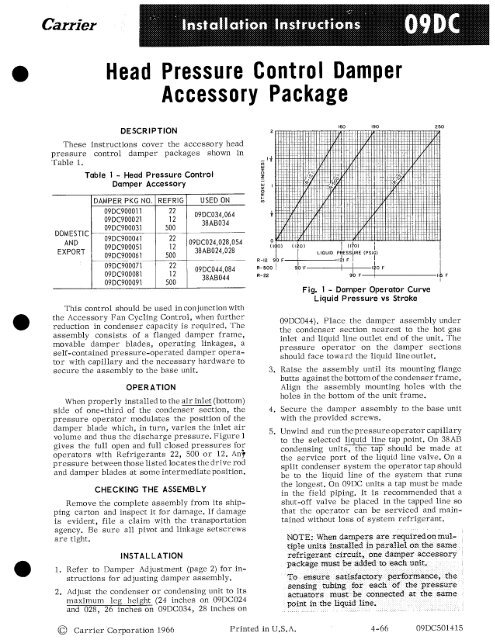 Head Pressure Control Damper Accessory Package - Carrier