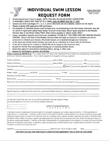 INDIVIDUAL SWIM LESSON REQUEST FORM - Illinois Valley YMCA