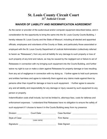 Waiver of Liability Form - St. Louis County