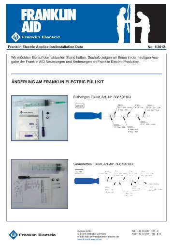 Ãnderung des FE Motor-FÃ¼llkit - Franklin Electric Europa