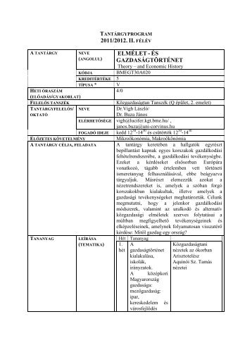 és gazdaságtörténet - BME Közgazdaságtan Tanszék