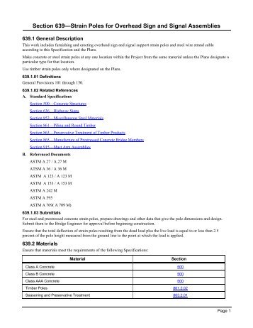 Section 639 Strain Poles for Overhead Sign and Signal Assemblies