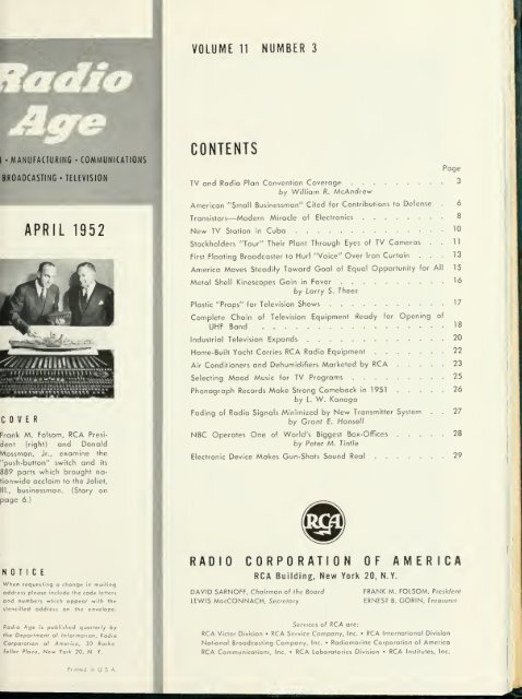 Radio Age - 1952, April -34 Pages, 2.9 MB, .PDF - VacuumTubeEra