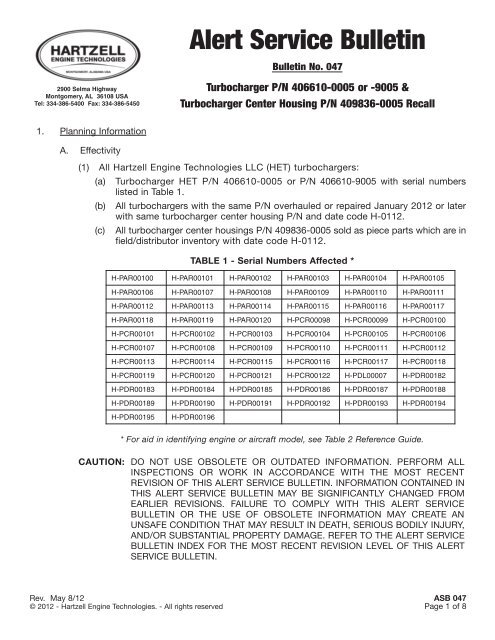 Alert Service Bulletin - Hartzell Engine Technologies