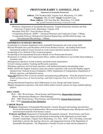 Curriculum Vitae - Dr. Barry Goodell - Virginia Tech