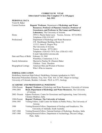 CV for Dr. Baker (PDF) - Lunar and Planetary Laboratory - University ...