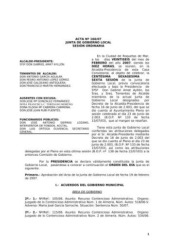 ACTA Nº 166/07 - Ayuntamiento de Roquetas de Mar