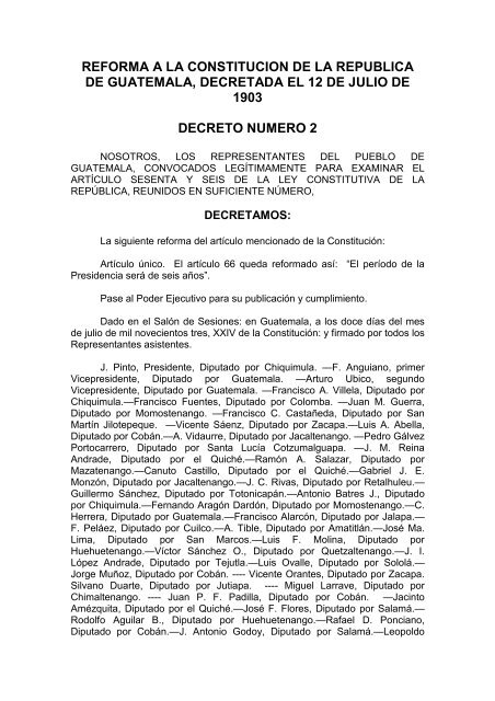 reforma a la constitucion de la republica de guatemala, decretada el ...