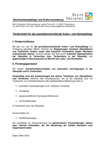 grenzüberschreitende Kultur- und Heimatpflege - Bezirk Oberpfalz