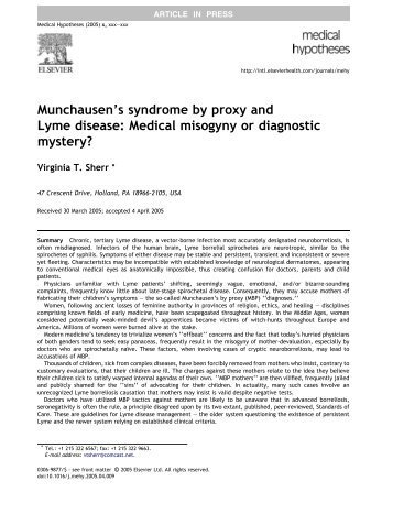 Munchausen's syndrome by proxy and Lyme disease ... - Petra Heller