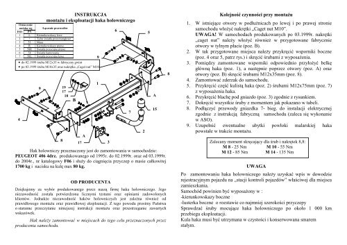 Peugeot 406 4D F06 angielska - Towbar