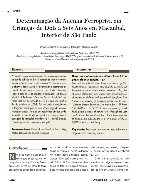 DeterminaÃƒÂ§ÃƒÂ£o da Anemia Ferropriva em CrianÃƒÂ§as de ... - NewsLab