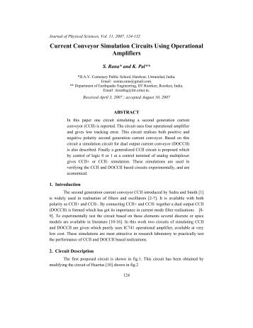 Current Conveyor Simulation Circuits Using Operational Amplifiers