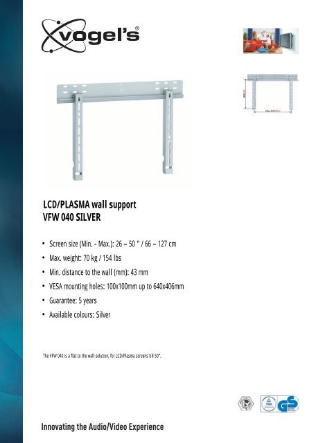 LCD/PLASMA wall support VFW 040 SILVER - LCD Ã©s plazma TV