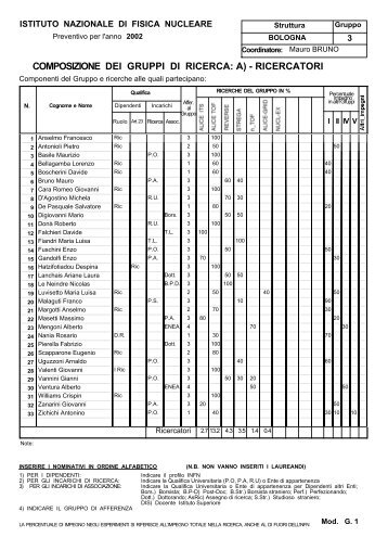 composizione dei gruppi di ricerca: a) - ricercatori - INFN