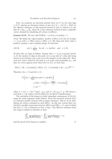 PERCOLATION AND DISORDERED SYSTEMS Geoffrey GRIMMETT