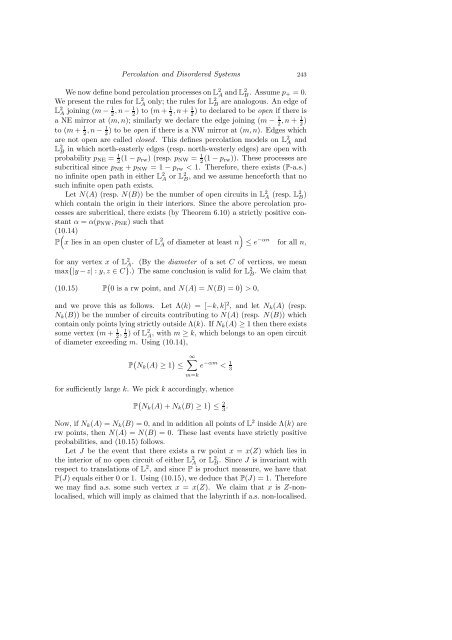 PERCOLATION AND DISORDERED SYSTEMS Geoffrey GRIMMETT