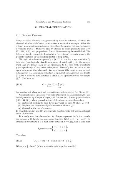 PERCOLATION AND DISORDERED SYSTEMS Geoffrey GRIMMETT