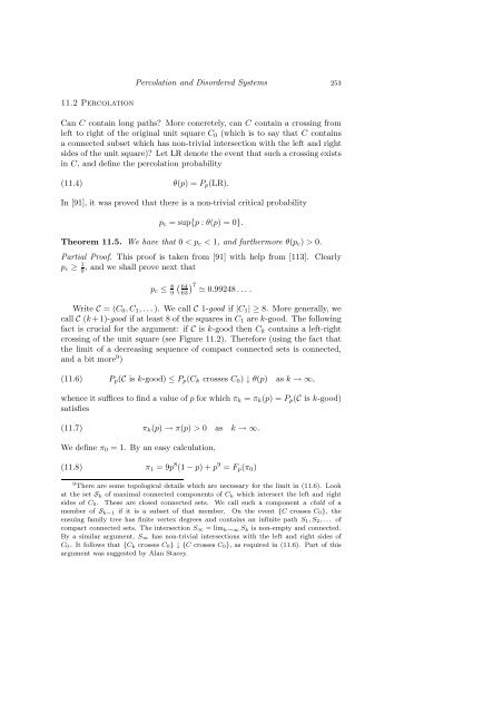 PERCOLATION AND DISORDERED SYSTEMS Geoffrey GRIMMETT