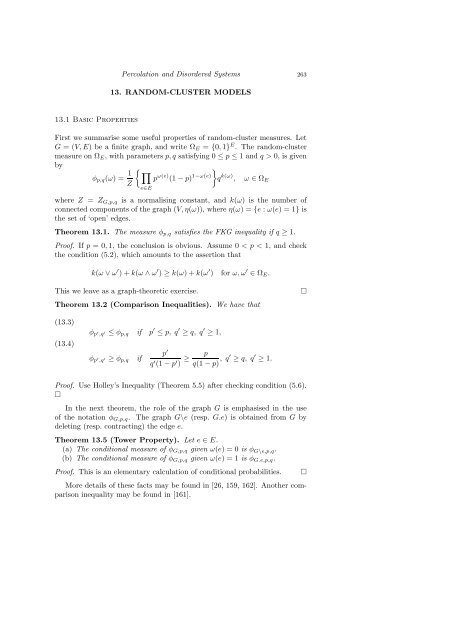PERCOLATION AND DISORDERED SYSTEMS Geoffrey GRIMMETT
