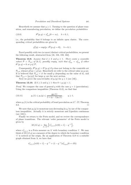 PERCOLATION AND DISORDERED SYSTEMS Geoffrey GRIMMETT