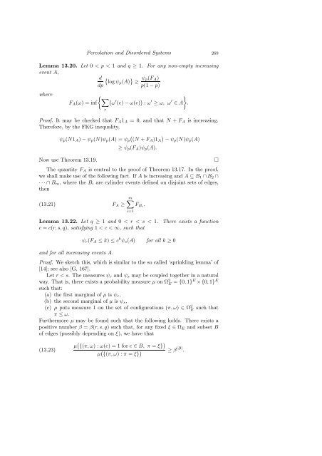 PERCOLATION AND DISORDERED SYSTEMS Geoffrey GRIMMETT