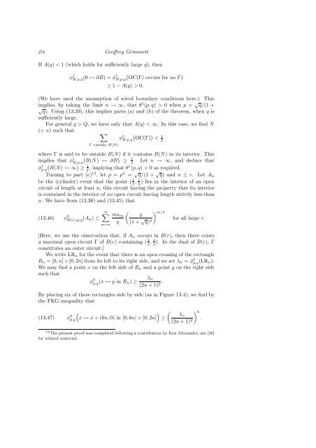 PERCOLATION AND DISORDERED SYSTEMS Geoffrey GRIMMETT