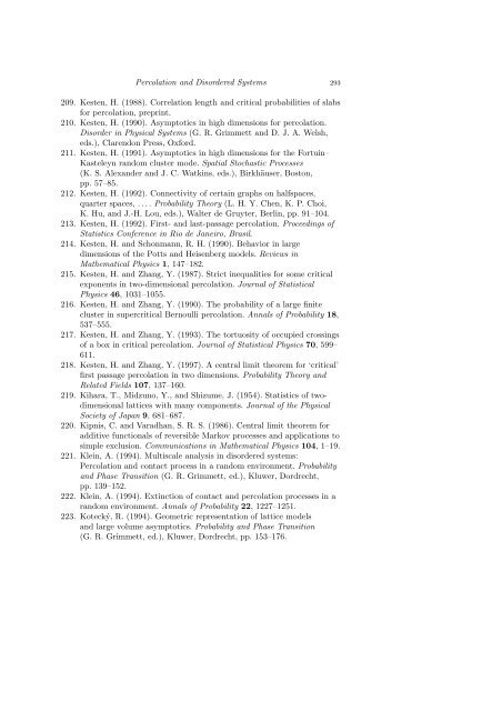 PERCOLATION AND DISORDERED SYSTEMS Geoffrey GRIMMETT