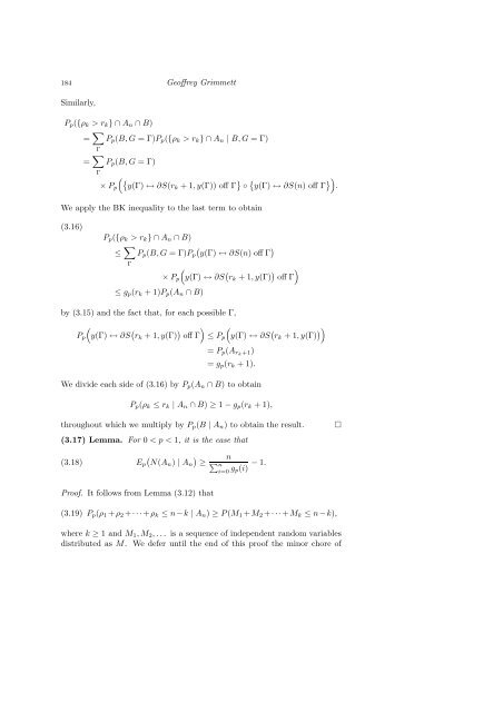 PERCOLATION AND DISORDERED SYSTEMS Geoffrey GRIMMETT