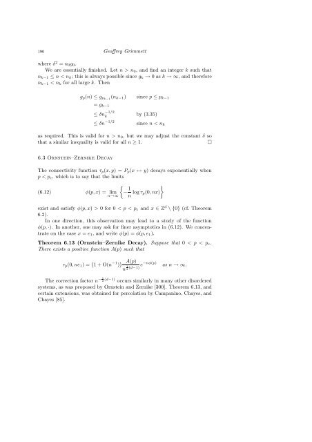 PERCOLATION AND DISORDERED SYSTEMS Geoffrey GRIMMETT