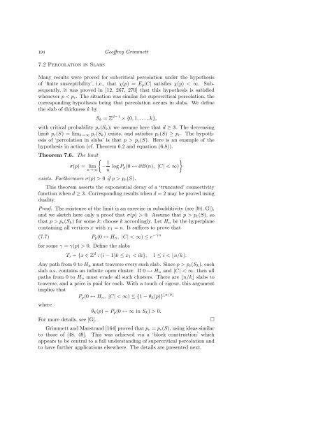 PERCOLATION AND DISORDERED SYSTEMS Geoffrey GRIMMETT