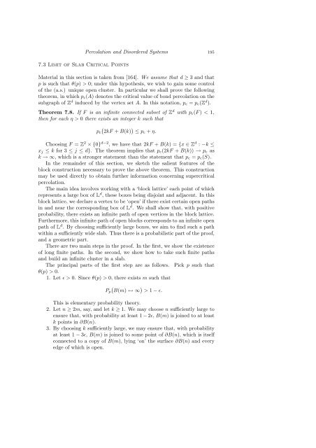 PERCOLATION AND DISORDERED SYSTEMS Geoffrey GRIMMETT