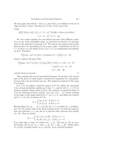 PERCOLATION AND DISORDERED SYSTEMS Geoffrey GRIMMETT