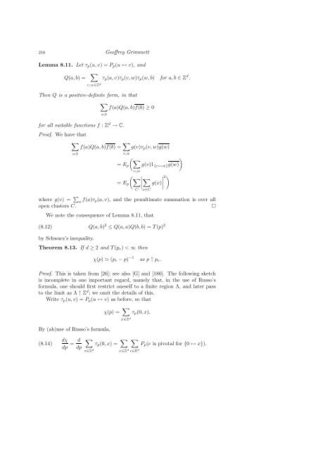 PERCOLATION AND DISORDERED SYSTEMS Geoffrey GRIMMETT