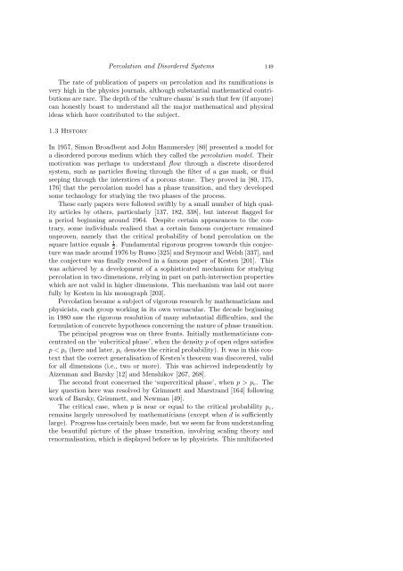 PERCOLATION AND DISORDERED SYSTEMS Geoffrey GRIMMETT